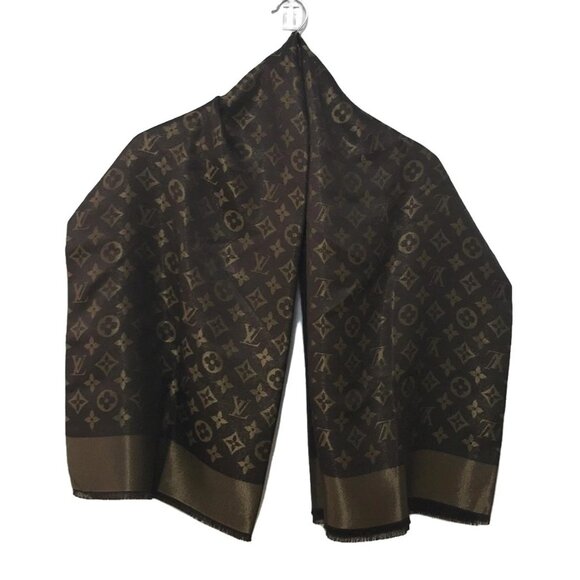 LOUIS VUITTON Shawl Monogram Shine Maroon - Unconfirmed Scarf Silk 641-033125 - Picture 1 of 6